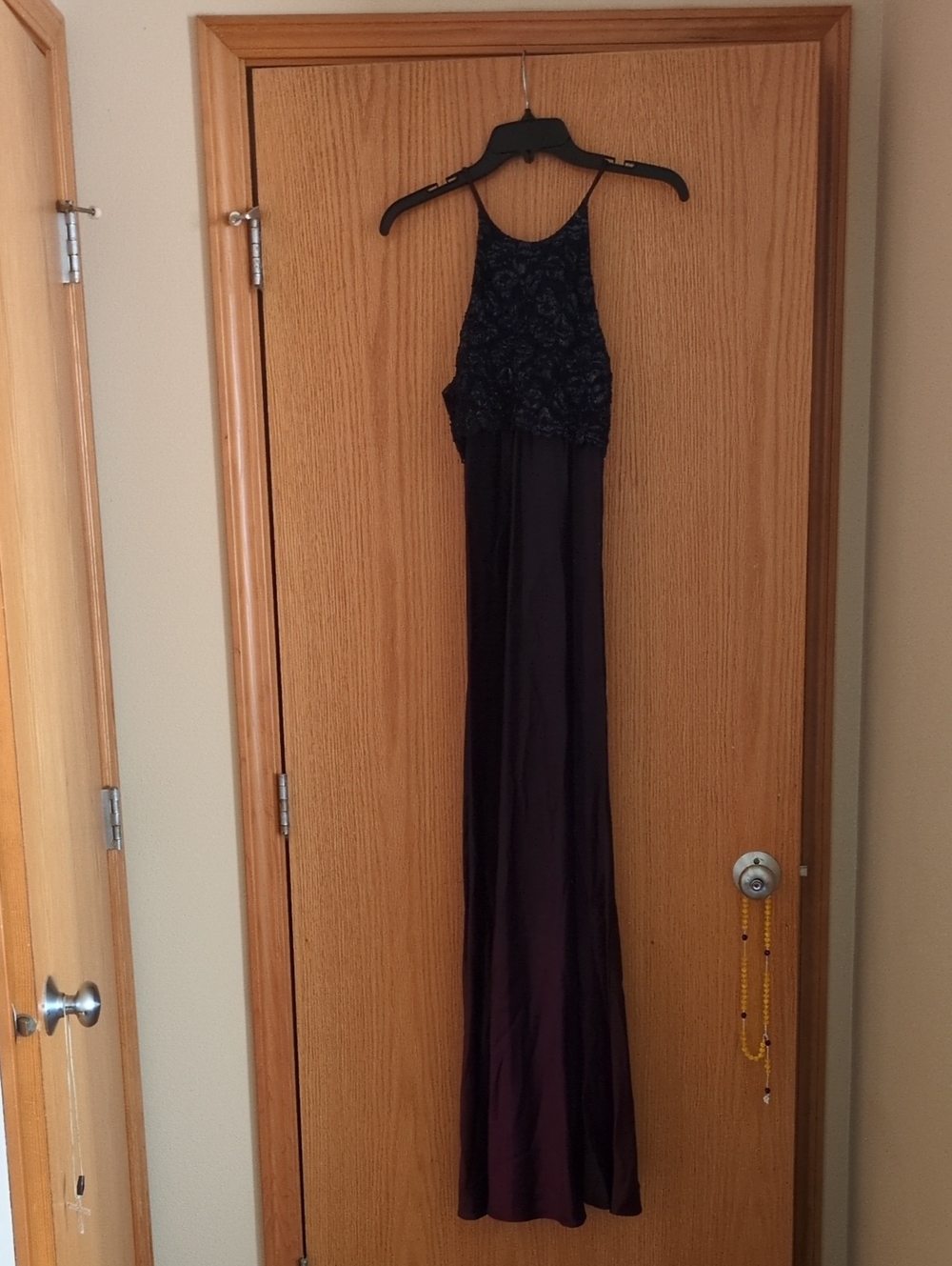 Roberta Bridal Dark Purple Lace Halter Maxi Dress